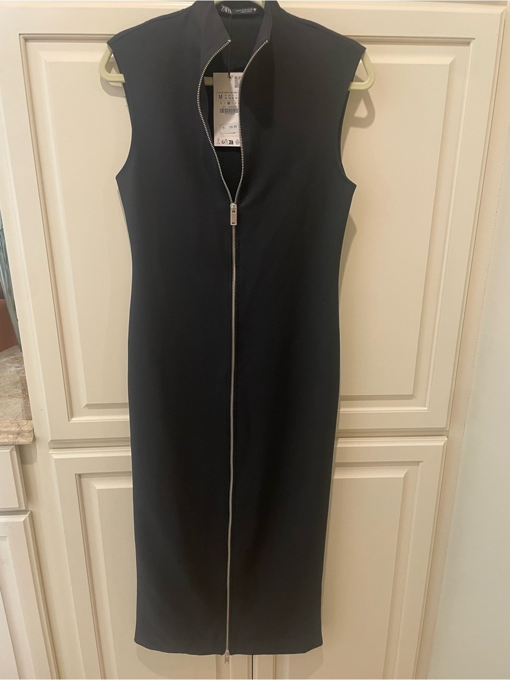 Zara Black Sleeveless Zip-Front Midi Dress